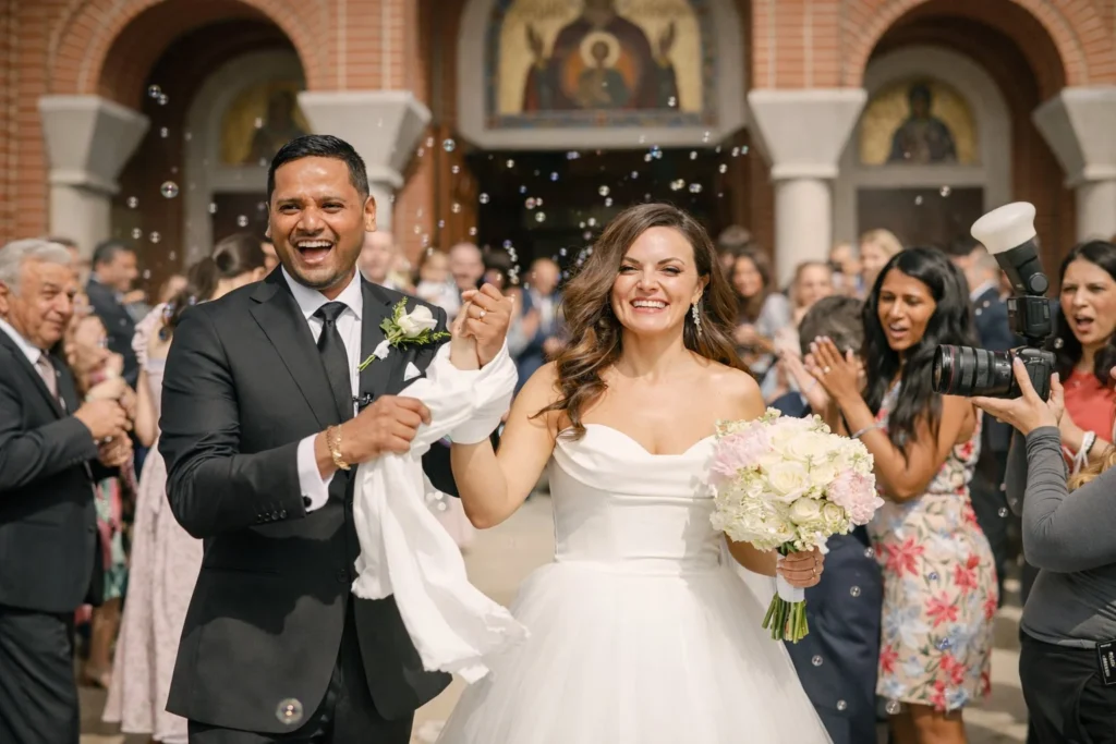 Columbus Ohio wedding videographer capturing a joyful church exit – HEY Films